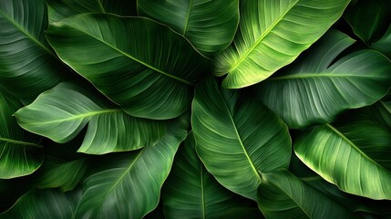 Obraz premium Lush Tropical Greenery Dark Green Leaves Background Texture