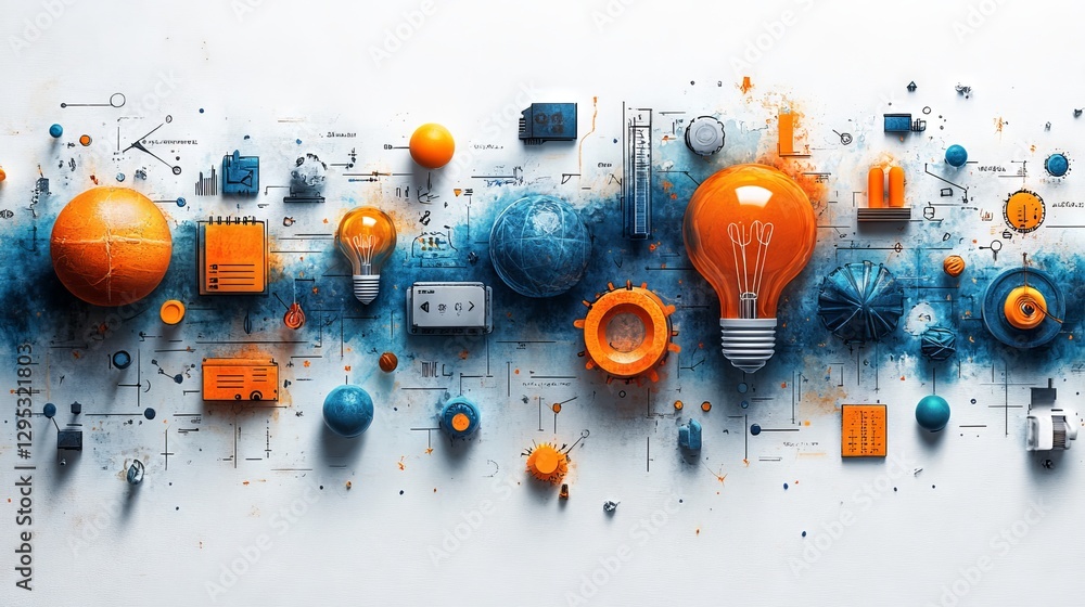 Poster creative business solutions icon set: innovation and team management concepts with editable stroke a