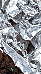 Abstract Photography, A Close-Up Shot Of Crumpled Metallic Foil, Reflecting Distorted Light Patterns, The Colors Range From Silver To Deep Charcoal, The Image Is Sharply Focused, Hig.