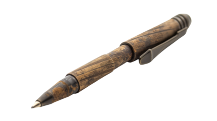Elegant wooden ballpoint pen isolated on transparent background