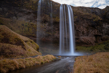 Seljalandsfoss waterfall in Iceland - long duration exposure with no people