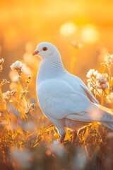 Obraz premium The leisurely peace dove on the sunny grassland