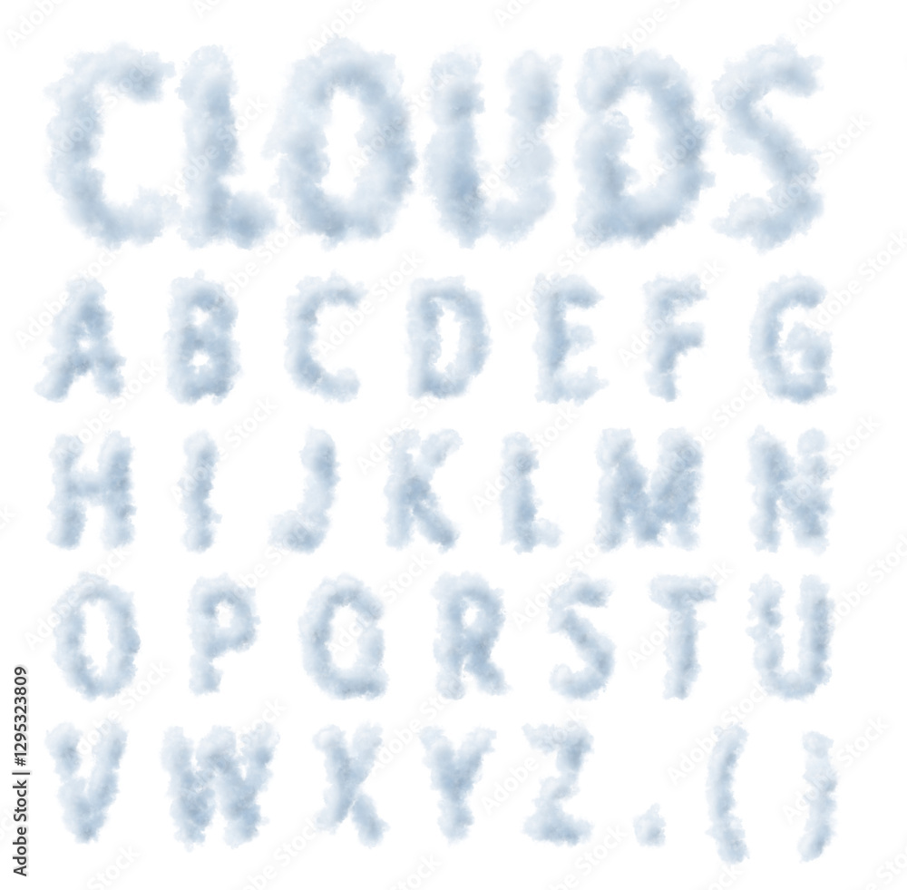 Fototapete a complete alphabet with letter made of clouds on a clear background. the design is soft, airy, and 