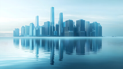 Fototapeta premium A Vision of the Future Majestic Skyscrapers Above a Calm Sea