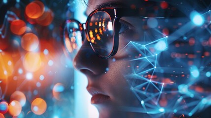 Glowing Futuristic Abstract Technology Background with Fractal Polygons and Flowing Energy Sparks  Dynamic digital with modern geometric shapes neon lights and abstract electrical currents