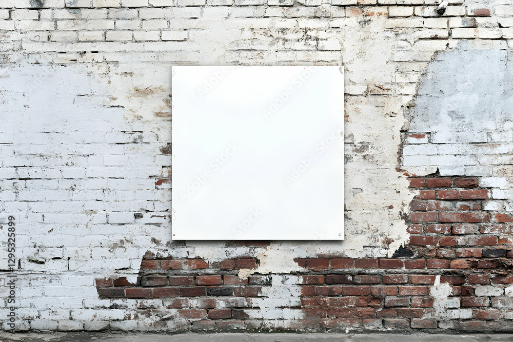 Poster blank canvas on weathered brick, a versatile template for creative mockups and urban design concepts
