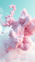 Fototapeta premium Abstract Image, A Photo Manipulation Featuring Surreal Distorted Forms Floating In A Cloudy, Ethereal Dreamscape, Exhibiting Soft Pastel Hues Of Pink, Lavender, And Mint Green.