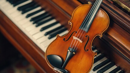 Fototapeta premium Violin and Piano Keys - Musical Harmony