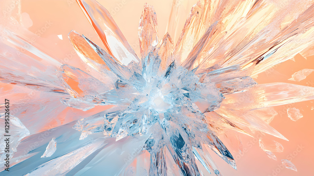 Poster captivating abstract crystal formation against a serene peach backdrop, creating a mesmerizing displ