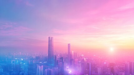 Fototapeta premium Shanghai Skyline at Sunset: A Dreamlike Cityscape