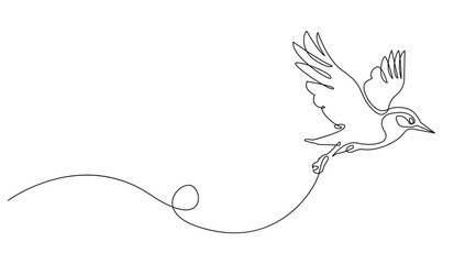 Flying Bird Silhouette Continuous One Line Drawing. Group of Bird Black Linear Isolated on White Background. Bird Flight Silhouette Vector Line Art Minimalistic Illustration