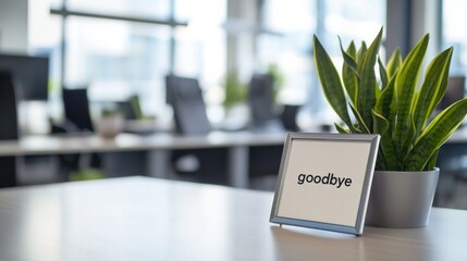 Executive departures with a photo frame on a desk with a 鈥済oodbye鈥�card. Featuring career transition and leadership change