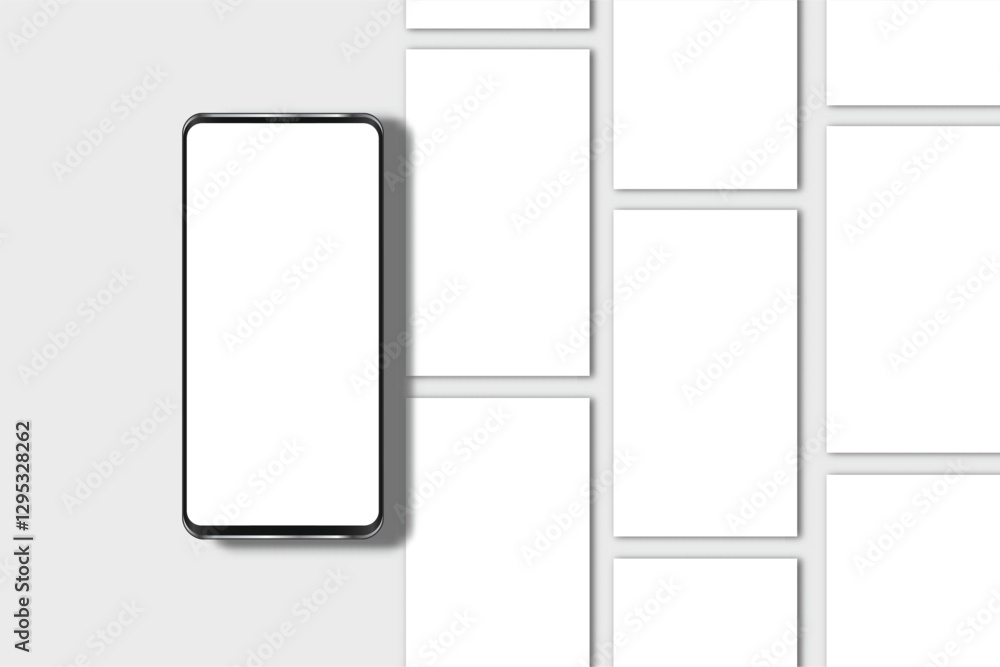Canvas Prints smartphone mockup with social media stories interface mockup. mobile app page template design for us