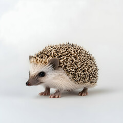 Obraz premium Captivating portrait of a cute African pygmy hedgehog on a plain white background, showcasing its adorable features and spiky fur in sharp detail