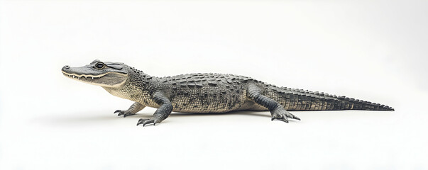 Naklejka premium Captivating Portrait of a Juvenile Alligator on a Seamless White Background showcasing reptile diversity and highlighting the unique characteristics of this young predator