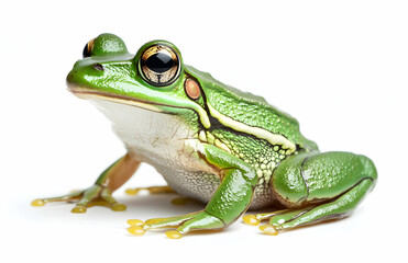 Obraz premium Captivating Studio Shot of a Vibrant Green Tree Frog Against a Pristine White Background, Showcasing its Unique Features and Texture with Exquisite Detail