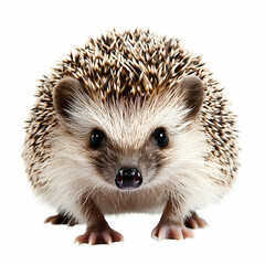 Obraz premium Charming close-up of a curious hedgehog with detailed quills against a pristine white background in a studio setting, enhancing its endearing features
