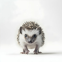 Fototapeta premium Charming Hedgehog Portrait, Captivating Close-Up of a Spiky Friend on a Bright White Background, Perfect for Nature and Wildlife Enthusiasts, Stock Photography
