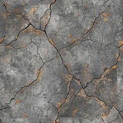 Obraz premium Seamless pattern, pattern, minimalistic texture of cracked light gray stone, cracks on gray concrete with gold flecks, decorative stone texture with gold highlights