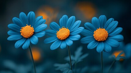 Fototapeta premium Three Blue Daisies in Soft Focus