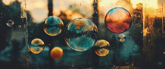 Colorful abstract design with bubbles and vibrant background at night