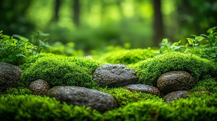Obraz premium Lush Green Moss Covering Rocks in a Forest