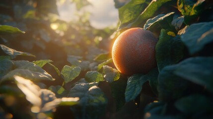 Sunrise Orchard, Ripe Peach, Leaves, Sunlight, Nature, Farm, Food, Blog