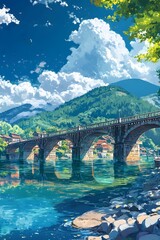 Reflection of the Water Town under the Ancient Stone Bridge