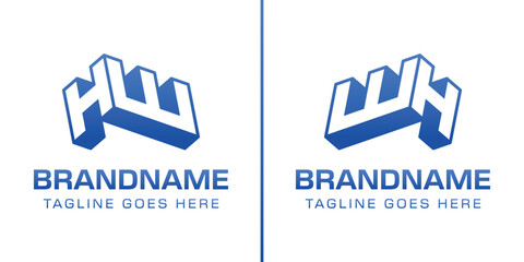 Letters HW or WH 3D Monogram Logo, symbolizes strength, dynamism, and technology