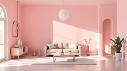 Pink Living Room Interior Design with Modern Sofa