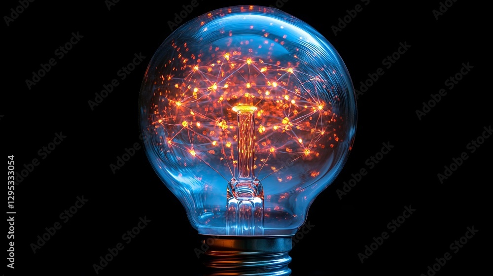 Poster intricate lightbulb with network structure: illuminating digital connectivity, creative innovation, 