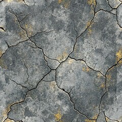 Obraz premium Seamless pattern, pattern, minimalistic texture of cracked light gray stone, cracks on gray concrete with gold flecks, old concrete surface with artistic cracks