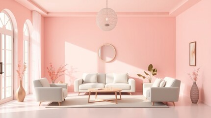 Blush Pink Living Room Interior Design with Modern Sofa