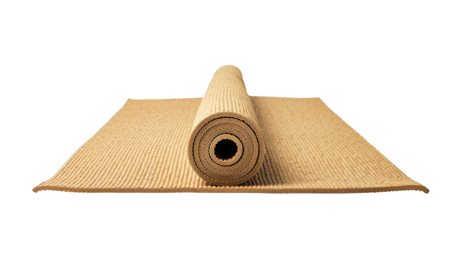 Rolled yoga mat on transparent background for fitness and relaxation