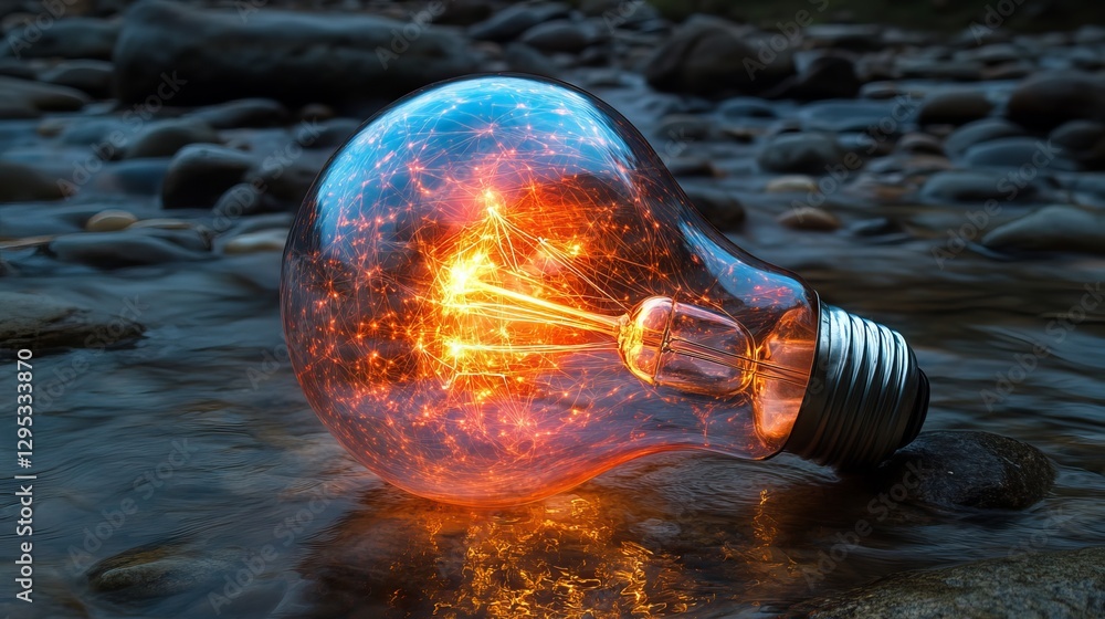 Poster intricate lightbulb with network structure: illuminating digital connectivity, creative innovation, 