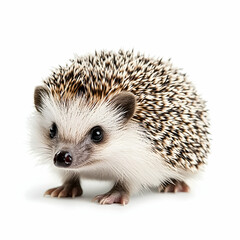 Obraz premium Close-Up Studio Shot of a Cute European Hedgehog Isolated on White Background, Showcasing Its Unique Spiky Texture and Adorable Facial Features