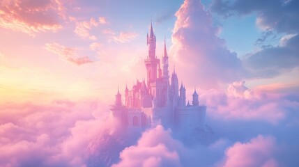 Enchanted Castle in the Clouds: A Dreamlike Sunset Fantasy