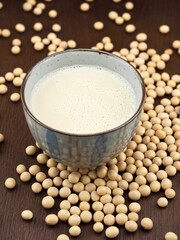 신선한 유기농 두유와 콩