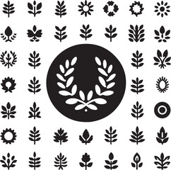 Isolated black circular laurel foliate icon Vector, black circular laurel foliate Silhouette,black circular laurel foliate icon set, black circular laurel foliate for logo,color black circular