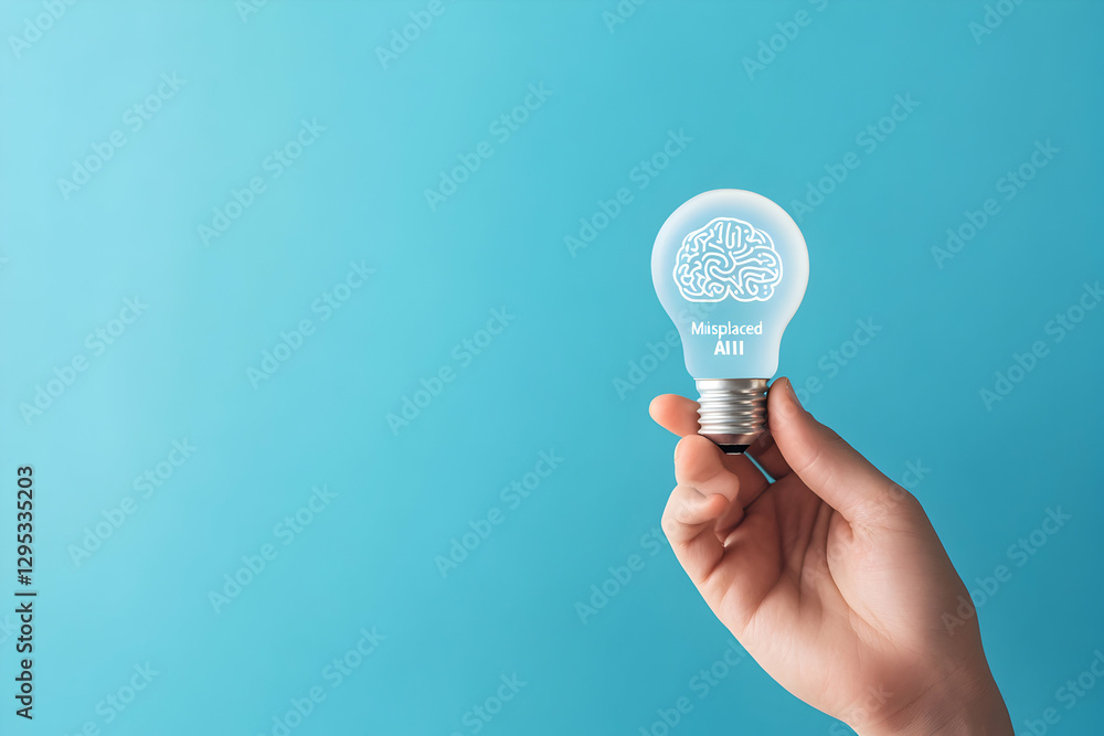 Aufkleber conceptual artificial intelligence image, a hand holding a light bulb with a brain depiction as a sy