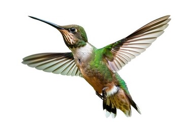 Beautiful Hummingbird in Flight on White Background  Ai Generated Illustration