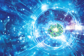 Obraz premium Conceptual depiction of plant life at the heart of technological advancement and scientific discovery, showcasing symbiotic future and eco-friendly practices