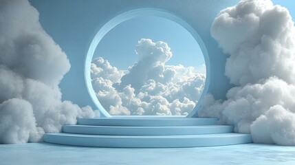 white podium with blue sky and softclouds product display background catoon