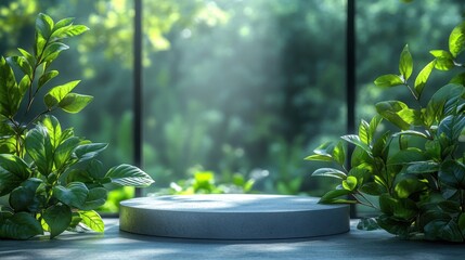 white product display podium with shadow nature leaves on white background catoon