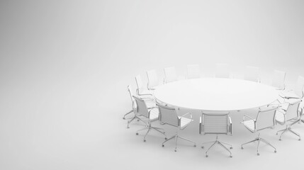 Fototapeta premium Executive departures with a team around a table with empty chairs. Featuring leadership absence and opportunity