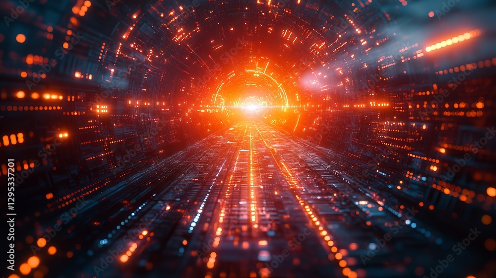 Poster hyper-realistic abstract background: limitless it horizons, futuristic technology, and boundless dig