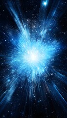 A bright blue explosion emanating from a central point