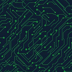 High-tech circuit board displaying intricate green lines and connections illustrating modern technology and innovation seamless tile