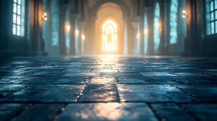 The ancient church bathed in colorful light and shadow in the morning light
