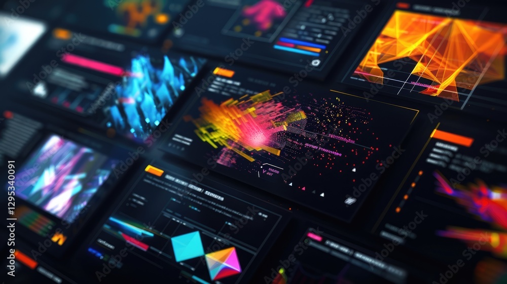 Poster abstract digital art with geometric shapes and vibrant colors. digital artwork of 3d shape with vibr